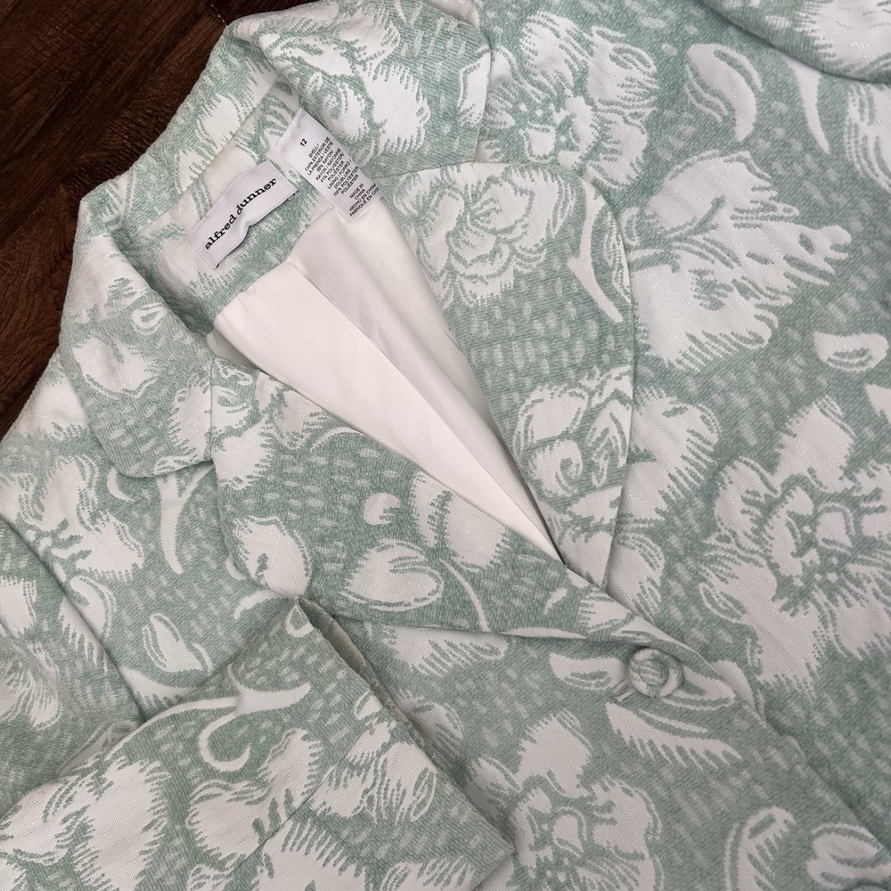 VTG Y2K Alfred Dunner Womens Blazer Jacket 12 Green Floral Embossed Office Core